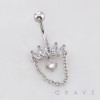 MARQUISE FAN CRESCENT CASCADE CZ WITH ROPE CHAIN BELLY BUTTON NAVEL RING 316L SURGICAL STEEL